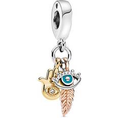 Gold Plated - Women Charms & Pendants Pandora Hamsa All-seeing Eye & Feather Spirituality Dangle Charm - Silver/Gold/Rose Gold/Blue/Transparent