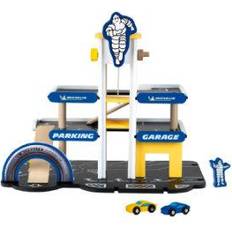 Spielgaragen reduziert Klein Theo 3404 Michelin Levels, Wood I Parking Garage incl. 2 Cars and Much More I Compatible with Wooden Tracks I Dimensions: 46 cm x 29 cm x 39 cm I Toy for Children from 3 Years