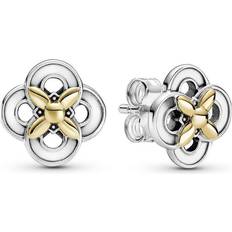Pandora Two-Tone Flower Stud Earrings - Silver/Gold