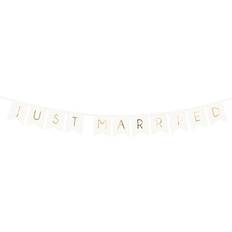 PartyDeco wYw Garland Bunting Banner Just Married White and Gold Wedding Backdrop Wall Hanging Decoration, 15 x 155 cm