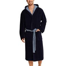 Schiesser Essentials Velvet and Terry Bathrobe - Dark Blue