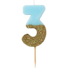 Talking Tables Blue Number 3 Birthday Candle with Gold Glitter Tortenaufleger