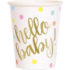Unique Party 73526 Foil "Hello Baby" Gold Baby Shower Paper Cups, Pack of 8