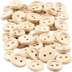 Creativ Company Wooden Buttons, D: 11 mm, 2 holes, 50 pc/ 1 pack