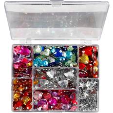 Sølv DIY Creativ Company Rhinestones in Display Box, Rounds. stars. hearts, D: 6 7 9 10 11 12 14 16 mm, blue, pink, silver, 300 pc/ 1 pack