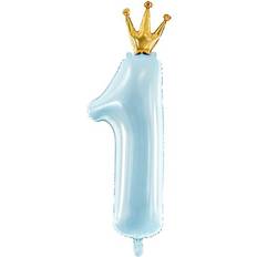 Blå Folieballonger PartyDeco XXL Number 1 Foil Balloon with Golden Crown for Your Child's First Birthday (Blue)