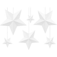 PartyDeco White Hanging Paper Star DIY Decorations Wedding Christmas Party x 6
