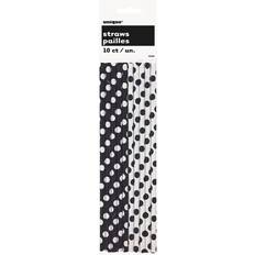 Unique Party Generic 10 White and Black Spotted Straws 21 cm