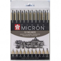 Vannbasert Fineliners Sakura Micron Fineliners Black 10-Pack