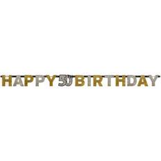 Amscan 120206 50th Happy Birthday Letter Banner Glittery Gold-2.14m x 17cm-1 Pc, 50