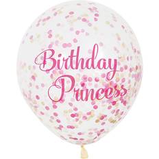 Unique Party 58145 12" Clear Latex Balloons Pink Princess With Confetti 6ct, Multi-Colour, One Size