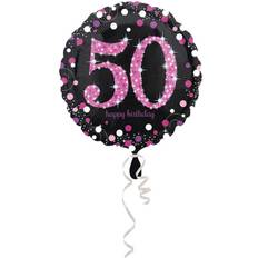 Amscan 3378701 50th Birthday Glittery Pink Standard Foil Balloons-S40-1 Pc