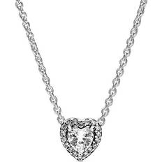 White Gold - Women Jewelry Pandora Elevated Heart Necklace - Silver/Transparent