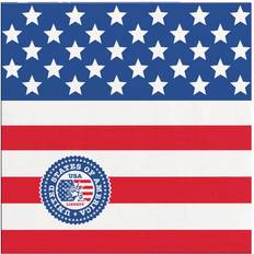 Vegaoo USA Party Napkins Flag design 25cm, Blue red and white USA flag design napkins Pack of 20