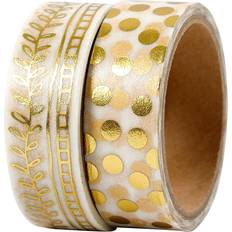 Washi Tape, rake and dots foil, W: 15 mm, gold, 2x4 m/ 1 pack