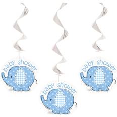 Unique Party 41712 Hanging Blue Elephant Baby Shower Decorations, Pack of 3