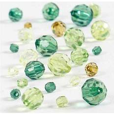 Creotime Faceted Bead Mix, size 4-12 mm, hole size 1-2,5 mm, green glitter, 45 g/ 1 pack