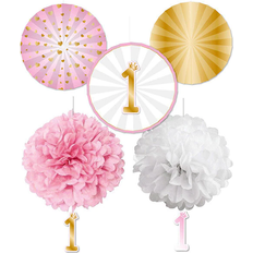 Amscan 9910313 9910313-Pink 1st Birthday Decorating Kit-5 Pack, Pink