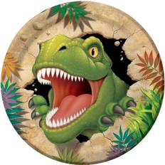 Vegaoo Creative Party PC425012 Dinosaur Round Paper Dinner Plates, 9"-8 Pcs