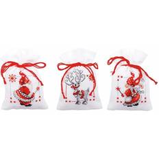 Vervaco Counted Cross Stitch Kit: Pot-Pourri Bag: Christmas Elves: Set of 3, Acrylic, NA, 8 x 12cm