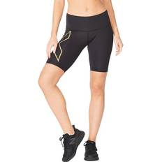 Dame - Løping Shorts 2XU Light Speed Mid-Rise Compression Shorts Women - Black/Gold Reflective