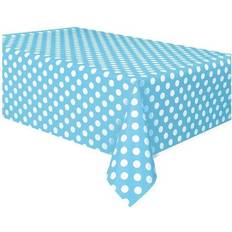 Unique Party 50258 Plastic Baby Blue Polka Dot Tablecloth, 9ft x 4.5ft
