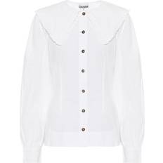 White - Women Blouses Ganni Cotton Poplin Fitted Shirt - Bright White