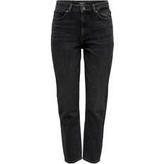 Damen - L - L32 - W30 Jeans Only Emily Life Hw Ank Straight Fit Jeans - Black/Black Denim