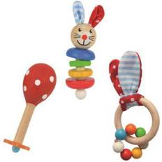 Eichhorn 100017045 Greifling-100017045 Contents: Maraca, Sound, Grasping Toy, Motif: Rabbit, 3-Piece, FSC 100% Beech Wood, Hardwood, BSK 0-3m Made in Germany, Colourful