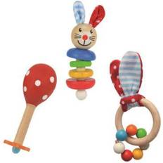 Aktivitätsspielzeuge Eichhorn 100017045 Greifling-100017045 Contents: Maraca, Sound, Grasping Toy, Motif: Rabbit, 3-Piece, FSC 100% Beech Wood, Hardwood, BSK 0-3m Made in Germany, Colourful