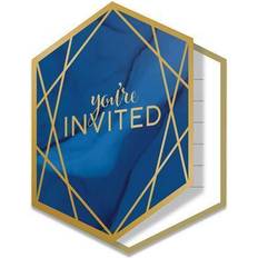 Creative Converting PC344426 Navy Foil Blue and Gold Foldable Invitations with Envelope-8 Pcs, Paper