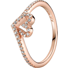 Women Rings Pandora Sparkling Wishbone Heart Ring - Rose Gold/Transparent