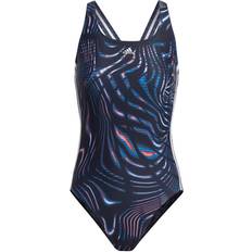 Adidas Women's Souleaf Graphic 3-Stripes Swimsuit - Shadow Navy