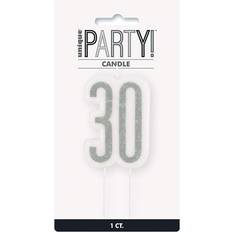 Unique Party 83867 Black Glittery 30th Birthday Pick Candle 1 Pc, Age 30