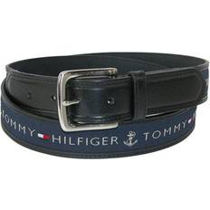 Leather - Men Belts Tommy Hilfiger Anchor Logo Ribbon Inlay Leather Belt - Black/Navy