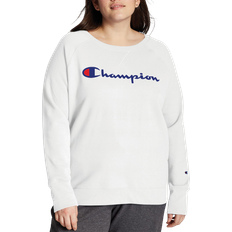 Champion Script Logo Powerblend Fleece Boyfriend Crew Sweatshirt Plus Size - White