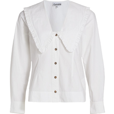 M Blouses Ganni Poplin V-Neck Frill Collar Shirt - Bright White