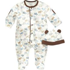 Pajamases Children's Clothing Little Me Cute Puppies Footed One-Piece & Hat - White Print (LBQ02023N)