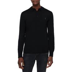 AllSaints Mode Long Sleeve Wool Polo Shirt - Black