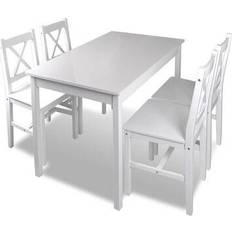 White Furniture vidaXL Solid Wood Dining Set 25.6x42.5" 5