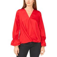 Vince Camuto Solid Surplice Ruffled-Cuff Top - Bright Cherry