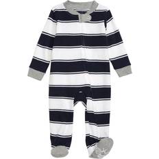 Burt's Bees Baby Baby Rugby Stripe Organic Cotton Zip Front Loose Fit Footed Pajamas - Midnight (LY26167-MDN)