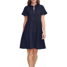 DKNY Tiered Tie-Neck Dress - Navy