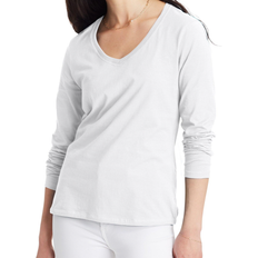 Hanes White T-shirts Hanes Women's Perfect-T Long Sleeve V-Neck T-Shirt - White