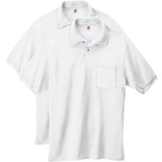 Hanes White Polo Shirts Hanes CottonBlend EcoSmart Jersey Polo with Pocket 2-Pack - White