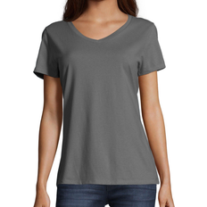 Hanes Women's Perfect-T Short Sleeve V-Neck T-Shirt - Smoke Grey