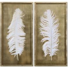 Uttermost White Feathers Shadow Framed Art 17x33 2