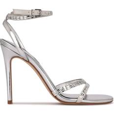 Nine West Mona Ankle Strap - Silver Shimmer Suede