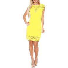 White Mark Women's Lace Trim Mini Dress - Yellow