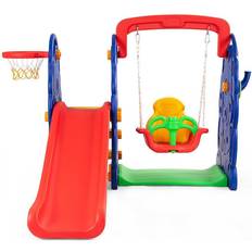 Playground Costway 3 in 1 Junior Children Climber Slide, Swing & Basketball Hoop